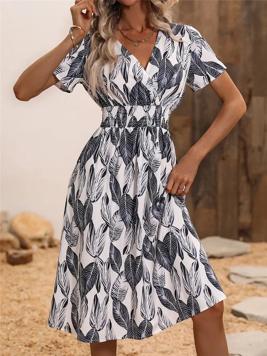 Casual Floral Midi Dress - Short Sleeve