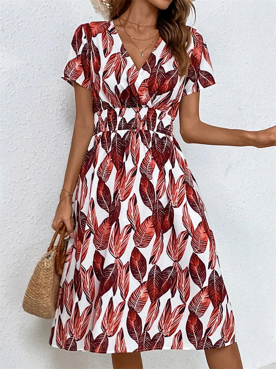 Casual Floral Midi Dress - Short Sleeve