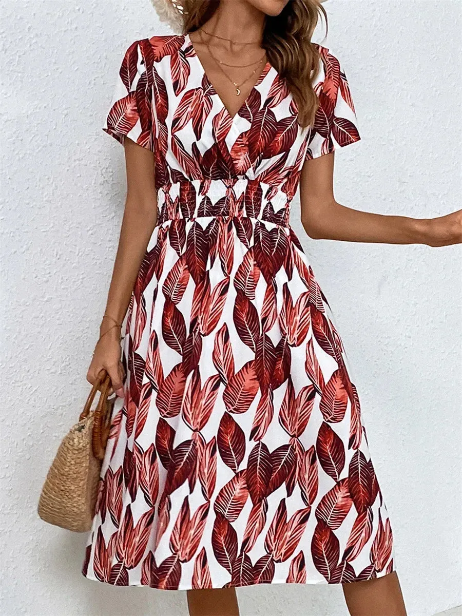 Casual Floral Midi Dress - Short Sleeve