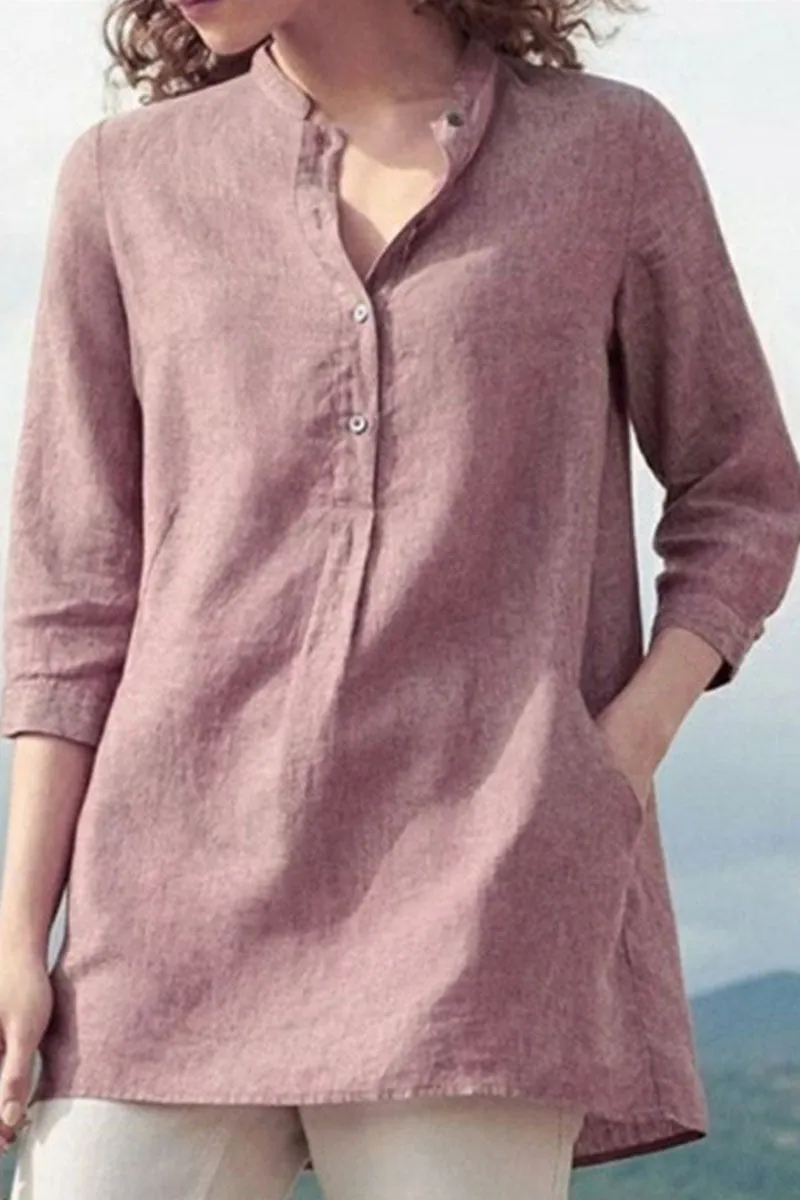 Casual Solid Patchwork Mandarin Collar Tops(3 Colors)