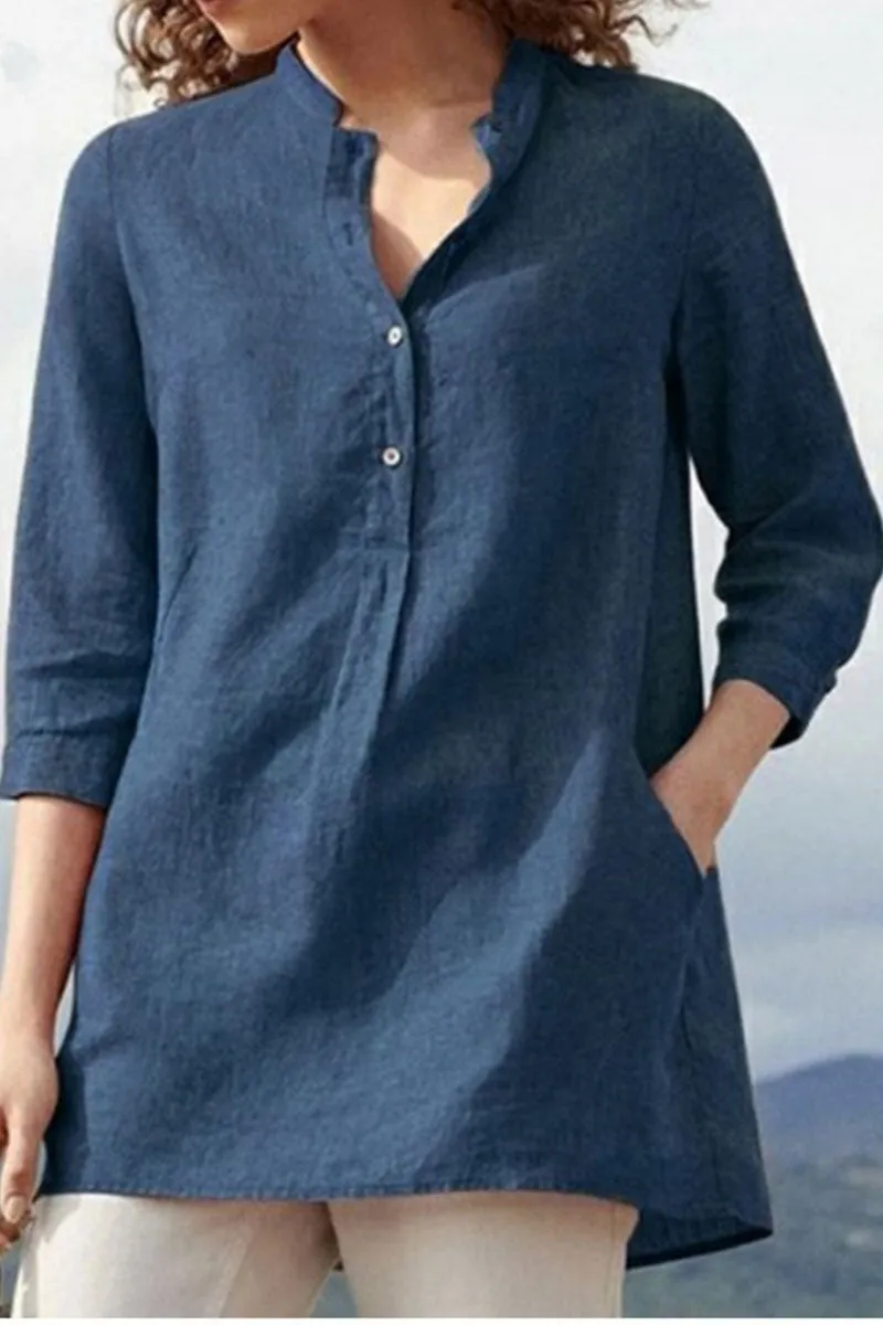 Casual Solid Patchwork Mandarin Collar Tops(3 Colors)