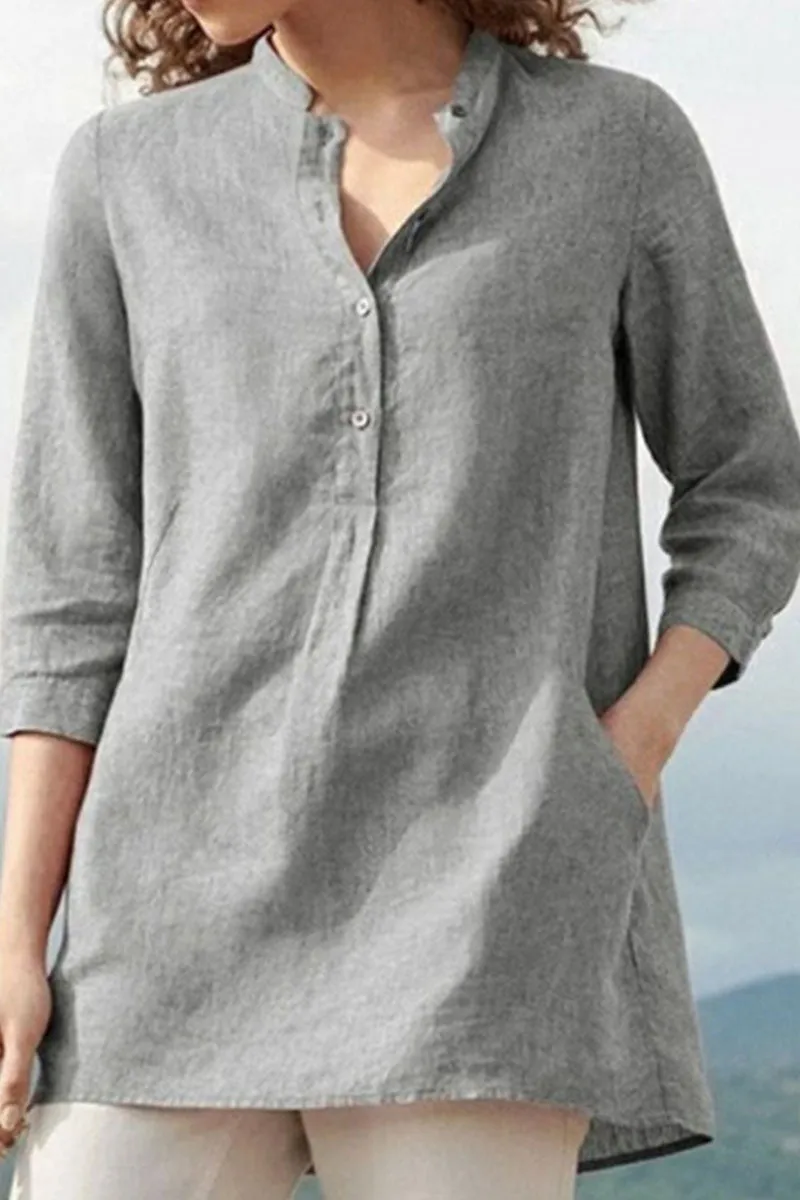 Casual Solid Patchwork Mandarin Collar Tops(3 Colors)
