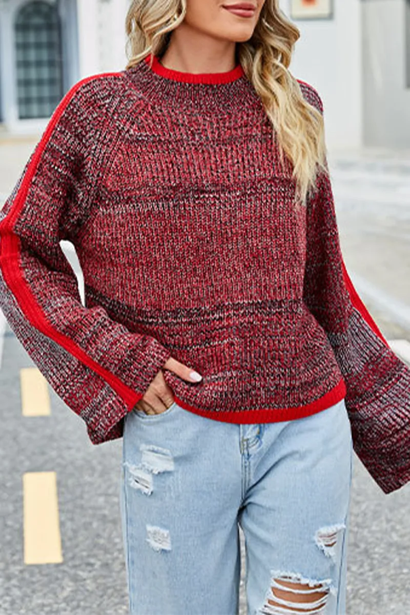 Casual Striped Weave O Neck Tops