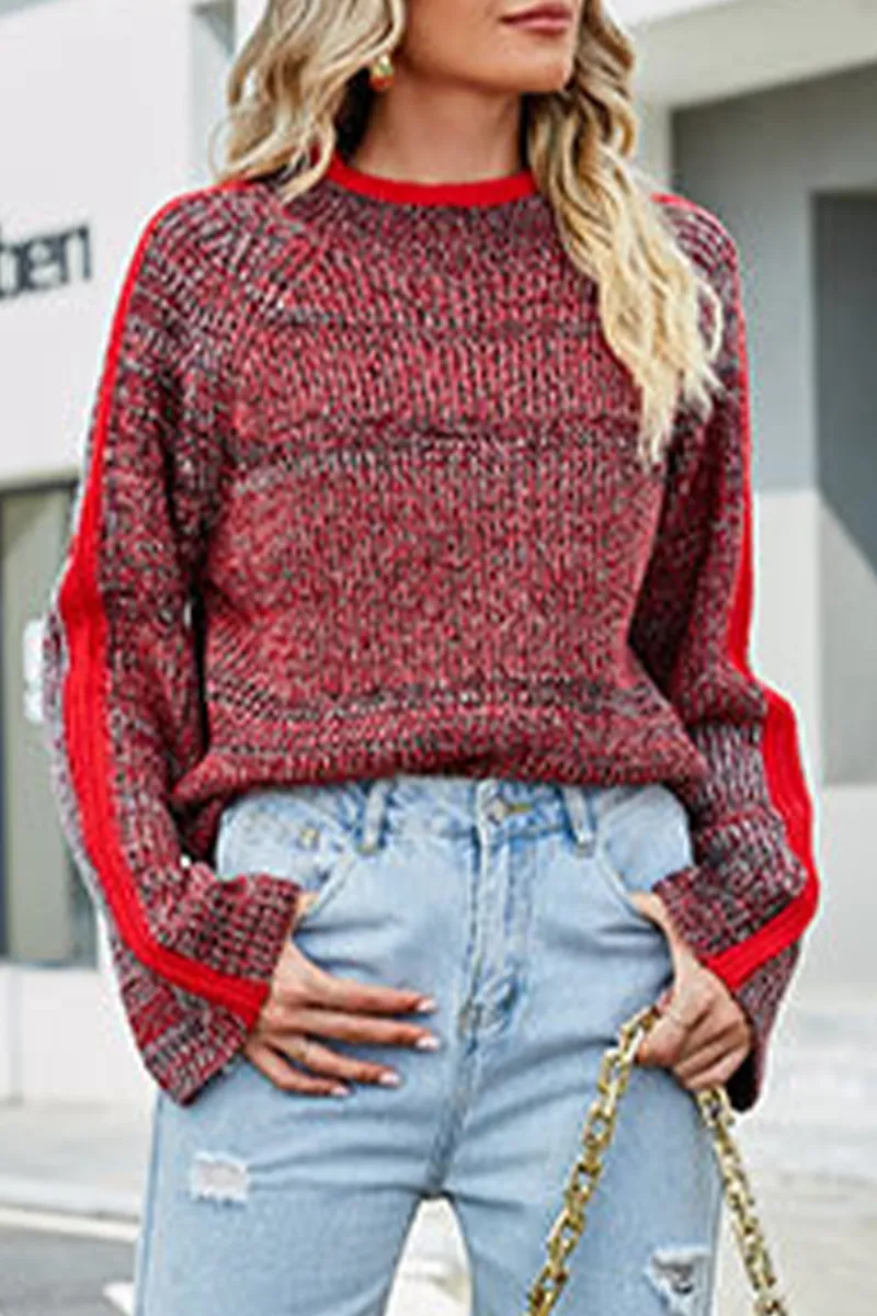 Casual Striped Weave O Neck Tops