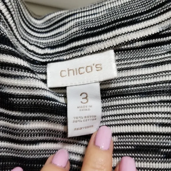 Chico's black n white tunic cardigan sz 8 10 12