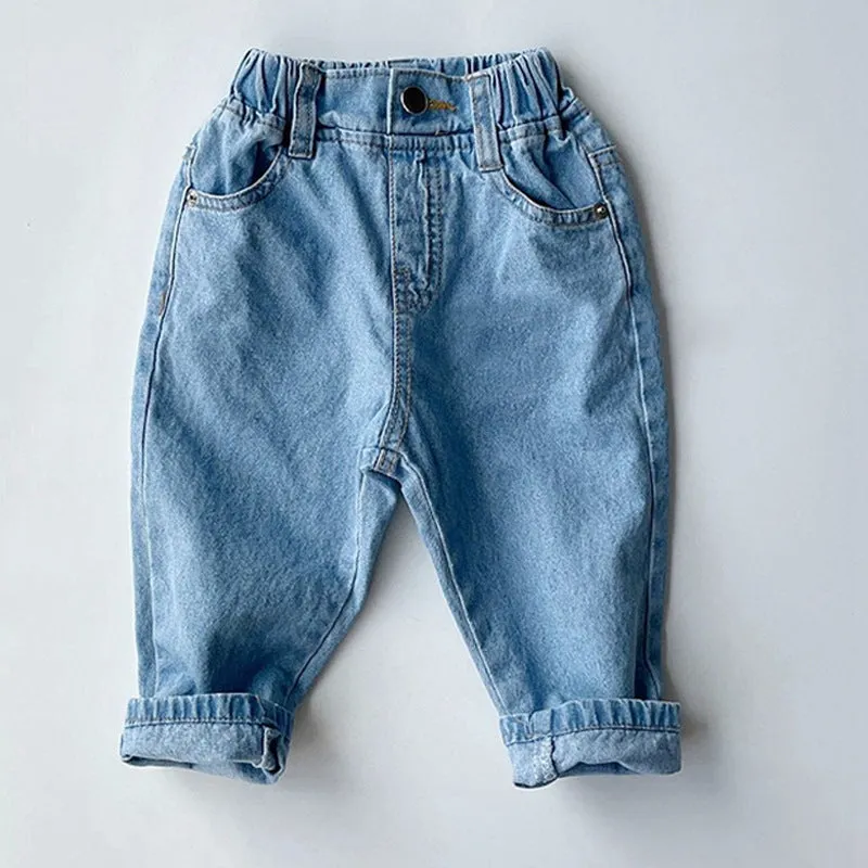 Children's New Simple Fashion Easy To Match Elastic Waist Casual Denim Trousers