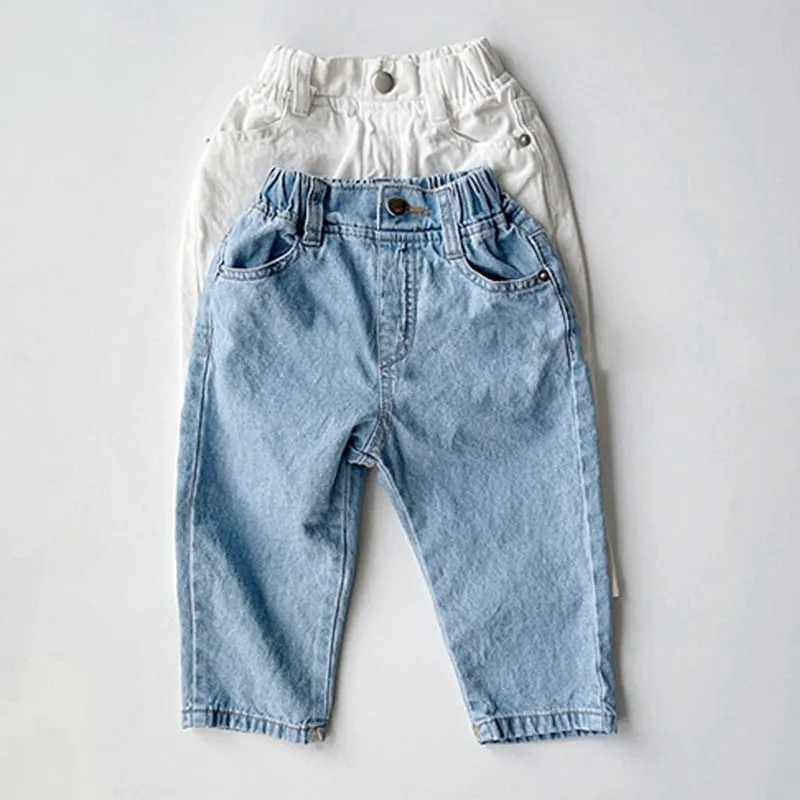 Children's New Simple Fashion Easy To Match Elastic Waist Casual Denim Trousers