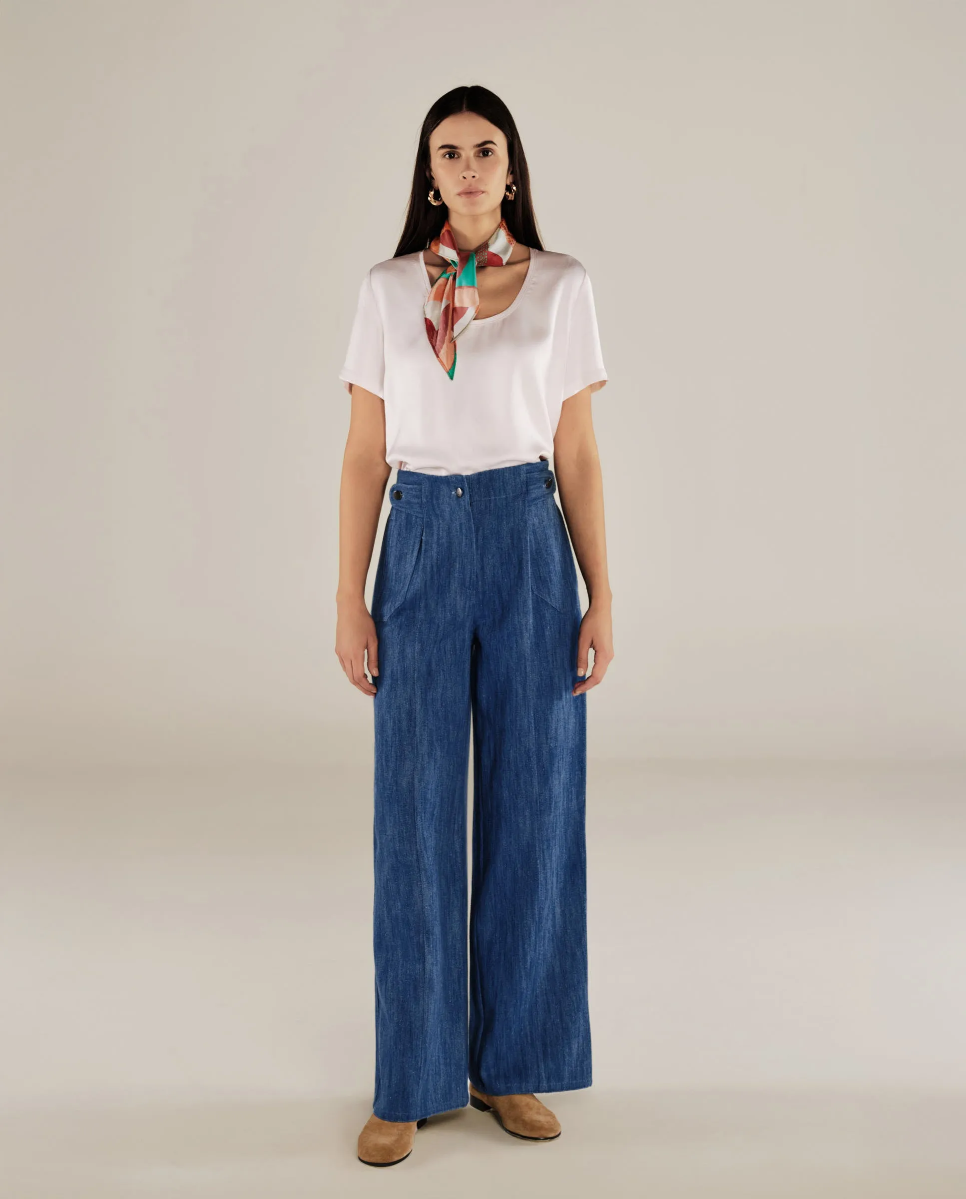 CITRINO | Denim Blue Wide Leg Trousers