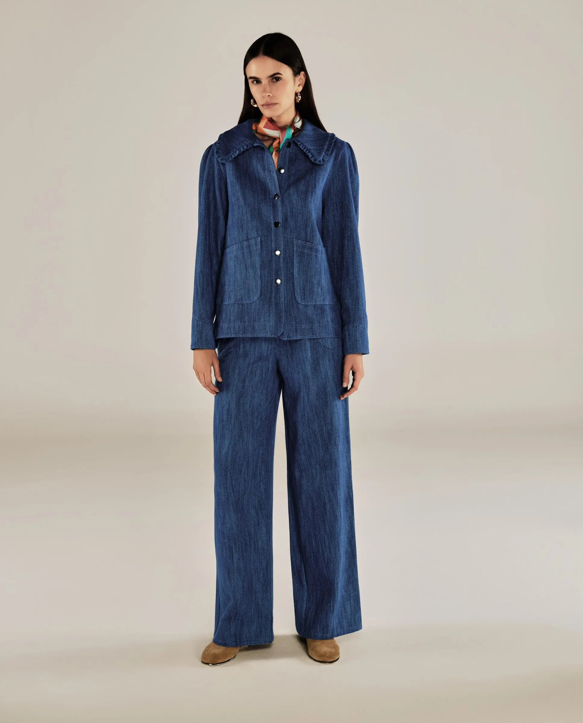 CITRINO | Denim Blue Wide Leg Trousers
