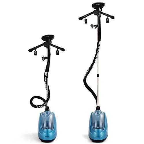 COSTWAY Garment Clothes Steamer, Professional Heavy Duty Powerful 1.7L(58 fl oz) Water Tank Producing 60min of Continuous Steam with Fabric Brush, Garment Hanger and Glove (Blue)