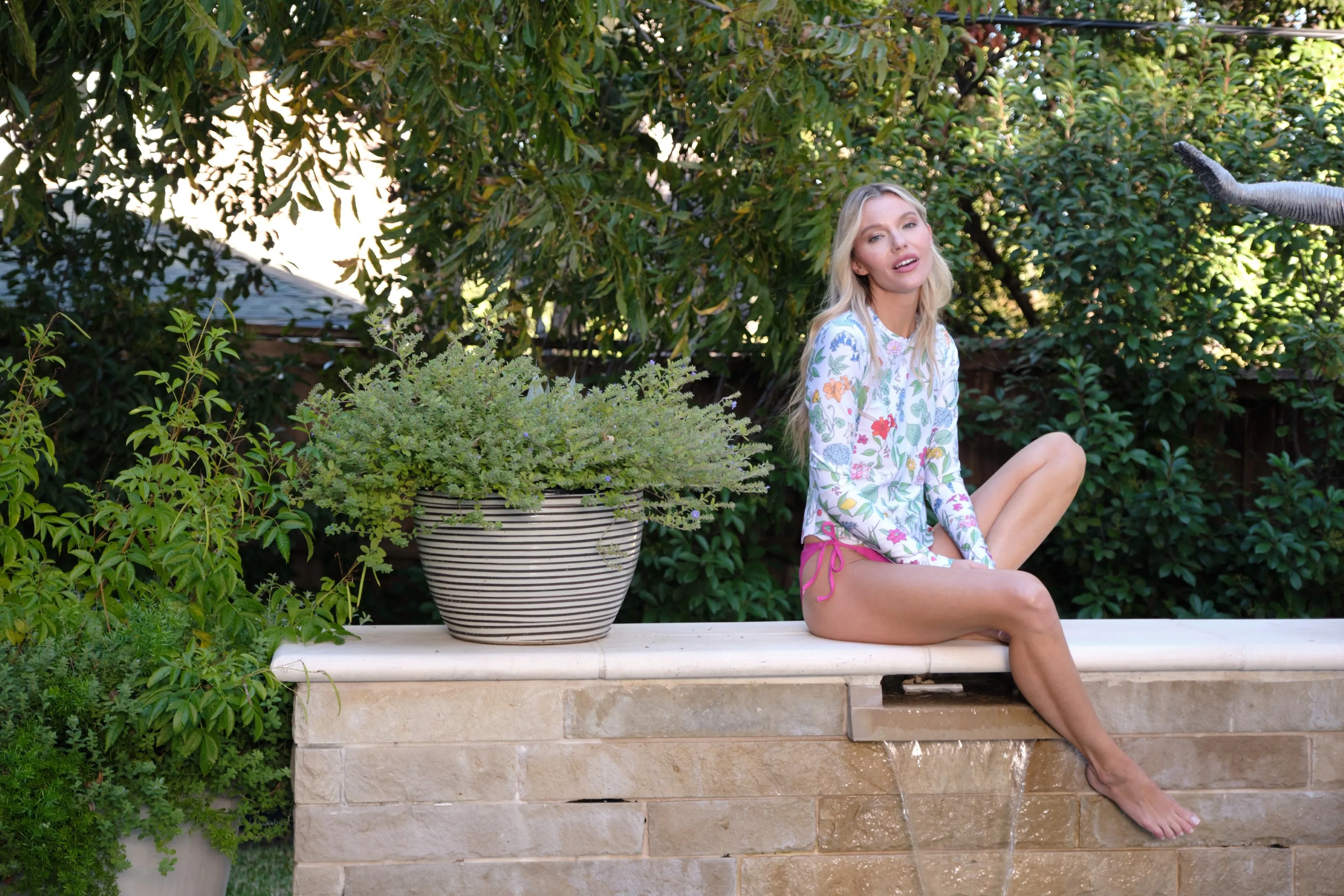 Cover x Sheridan French Scallop Cut Swim T- Shirt in Multi Wildflower