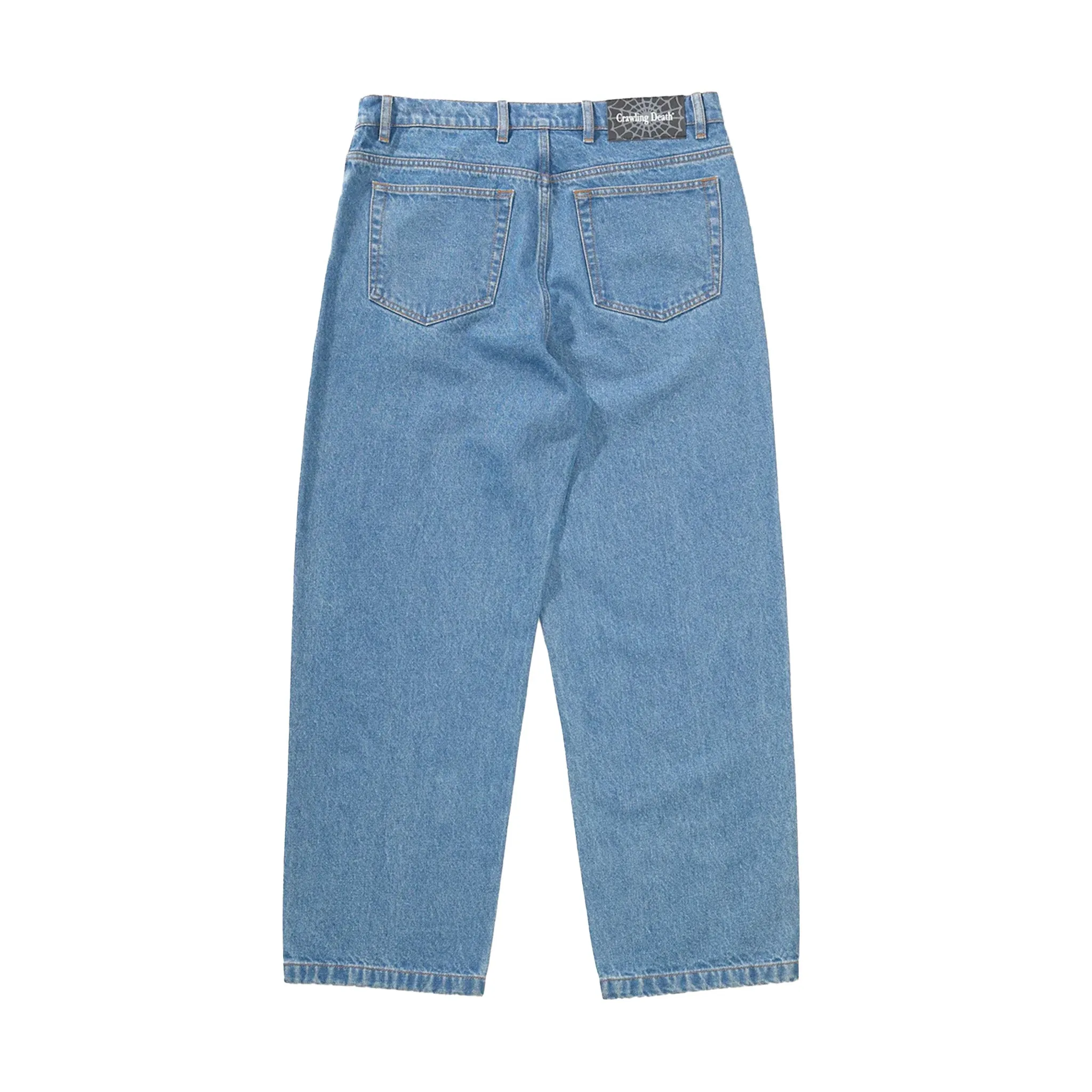 Crawling Death Web Denim Jeans Mid Blue