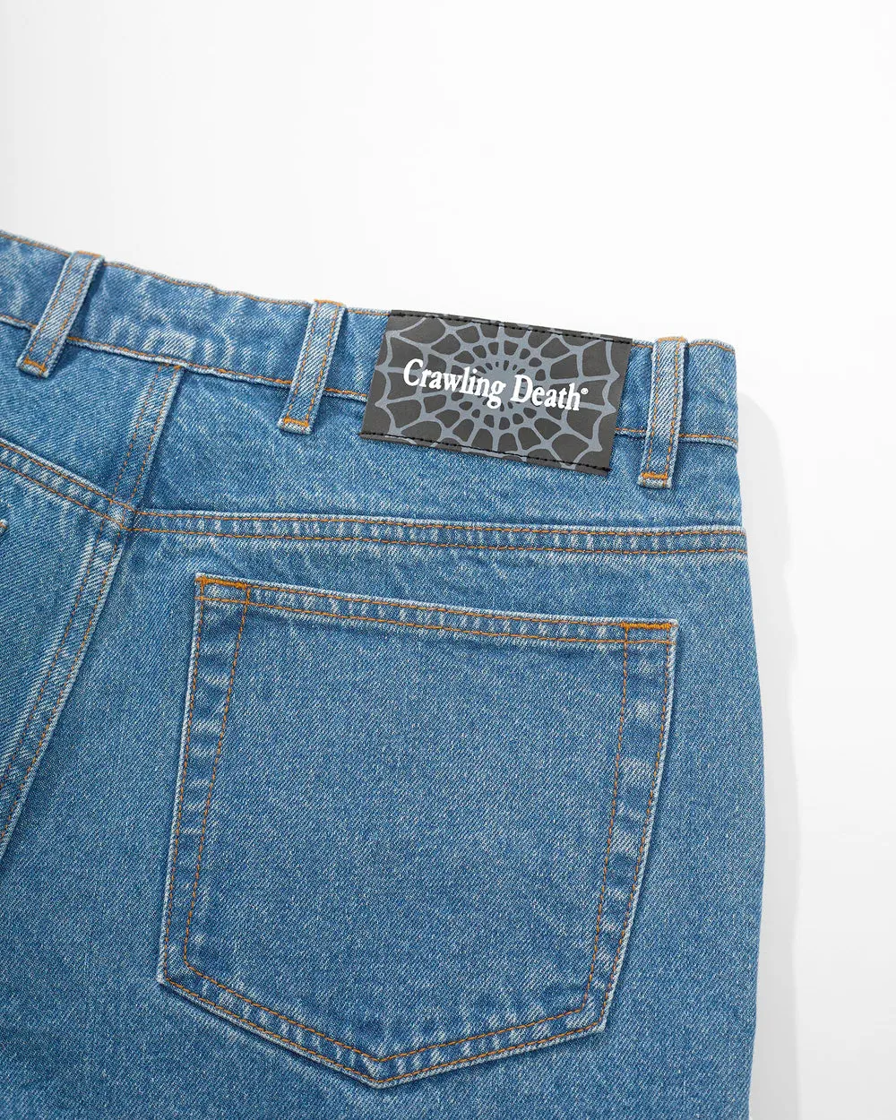 Crawling Death Web Denim Jeans Mid Blue