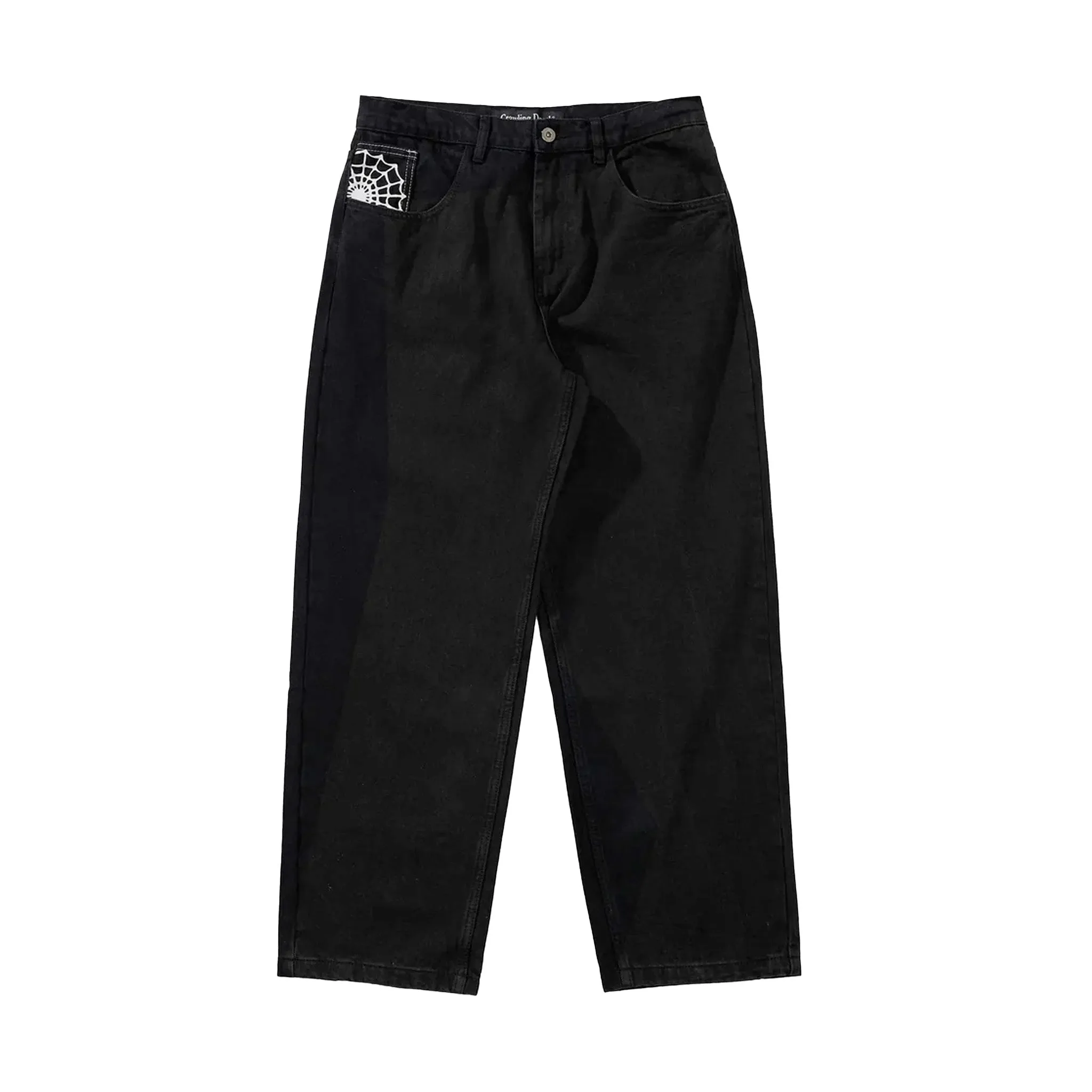 Crawling Death Web Denim Jeans Washed Black