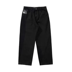 Crawling Death Web Denim Jeans Washed Black