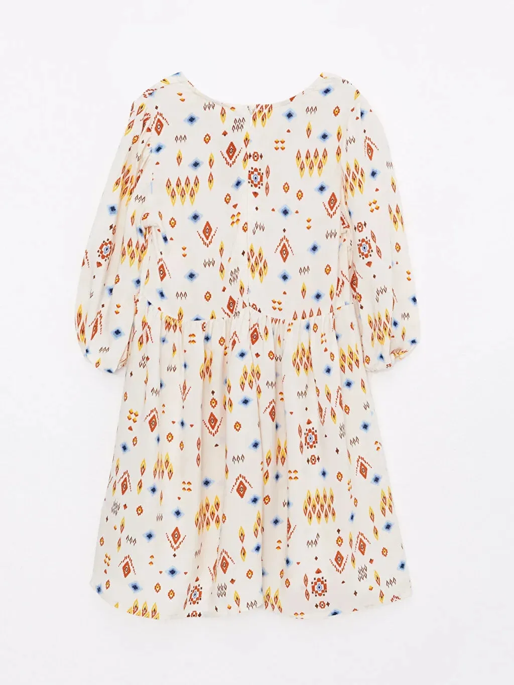Crew Neck Patterned Long Sleeve Girl Dress