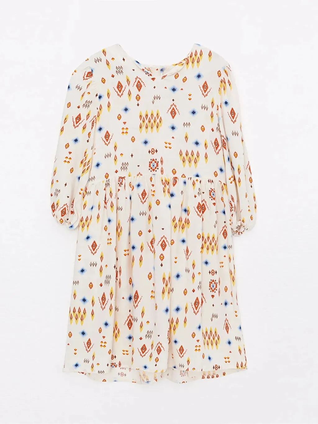 Crew Neck Patterned Long Sleeve Girl Dress