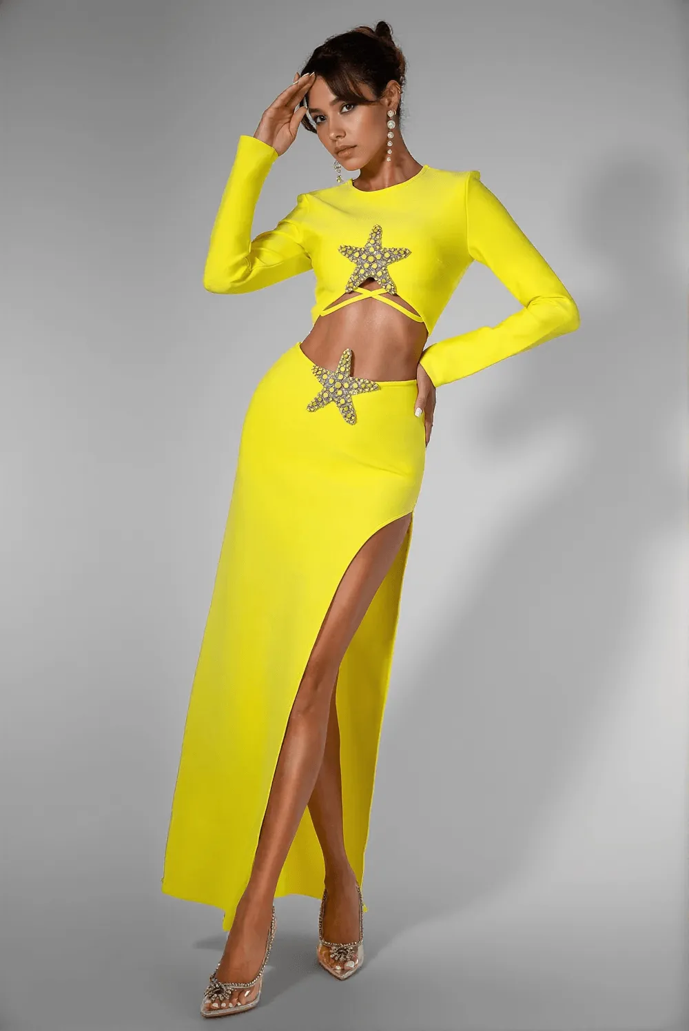 Daela Star Hight Slit 2 Piece Dress Set