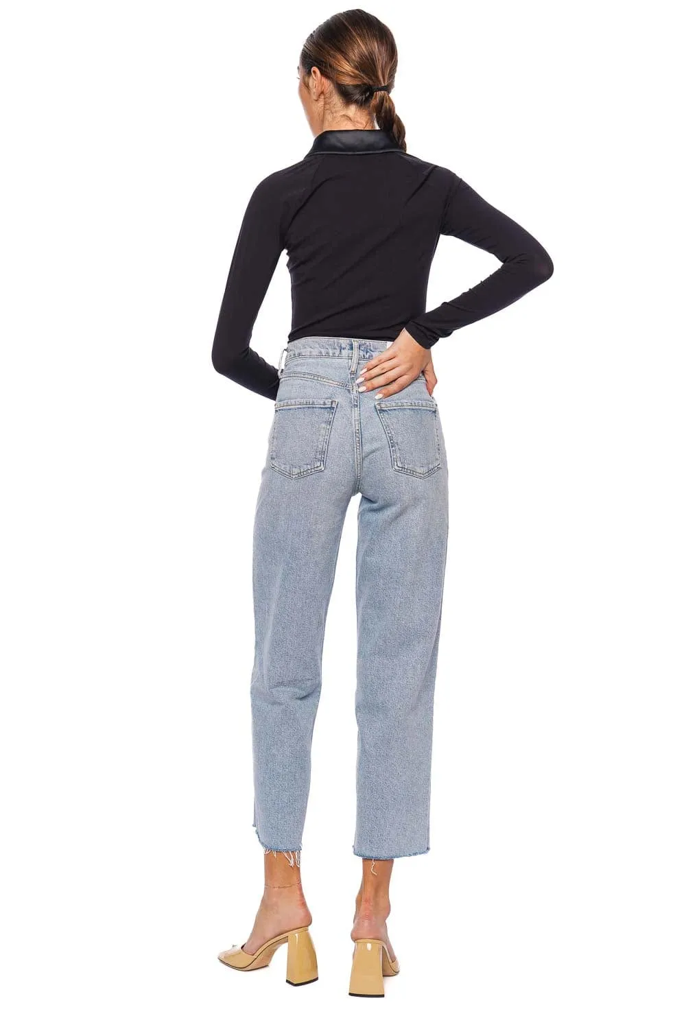 Decollété Stretch Satin Long Sleeve Bodysuit