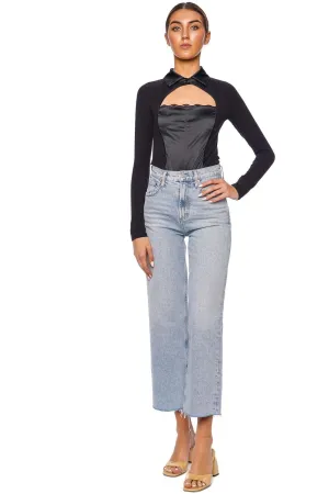 Decollété Stretch Satin Long Sleeve Bodysuit