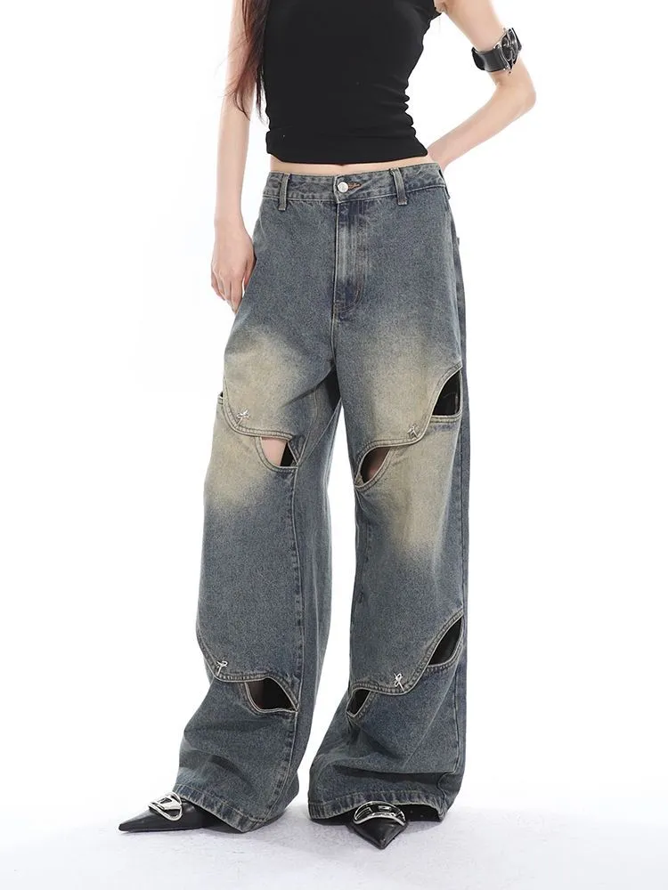 Dekonstruierte Verwaschene Baggy Boyfriend Jeans