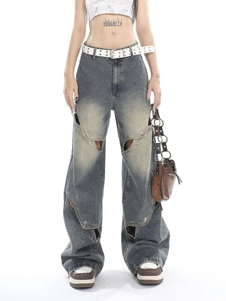 Dekonstruierte Verwaschene Baggy Boyfriend Jeans