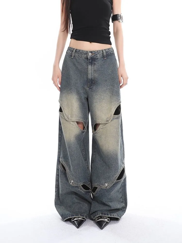 Dekonstruierte Verwaschene Baggy Boyfriend Jeans