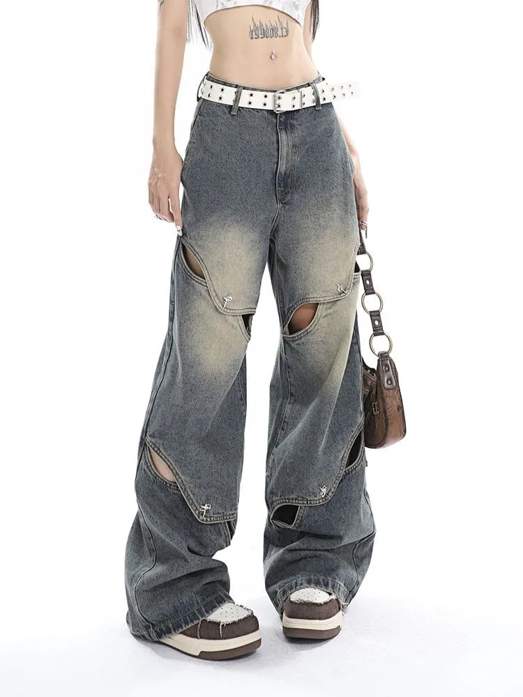 Dekonstruierte Verwaschene Baggy Boyfriend Jeans