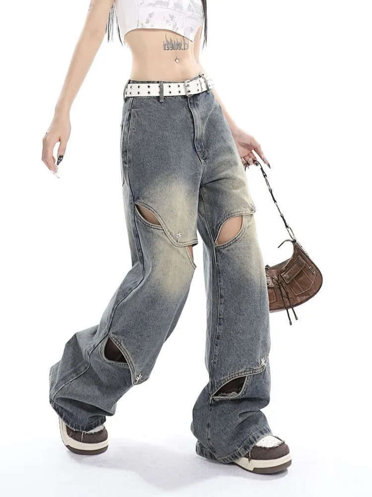 Dekonstruierte Verwaschene Baggy Boyfriend Jeans