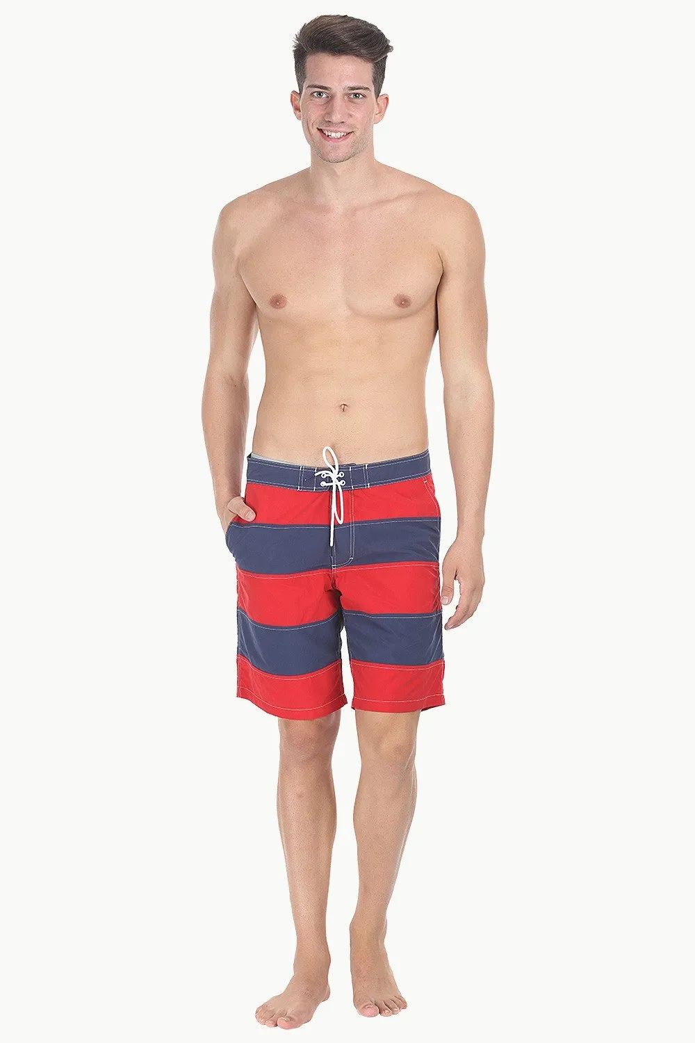 Dual Stripe Swim Shorts With Waistband And Drawstring