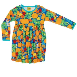 DUNS Autumn Garden - Blue - Long Sleeve Gather Twirly Dress