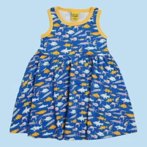 DUNS Fish Blue- Sleeveless Gather Twirly Dress