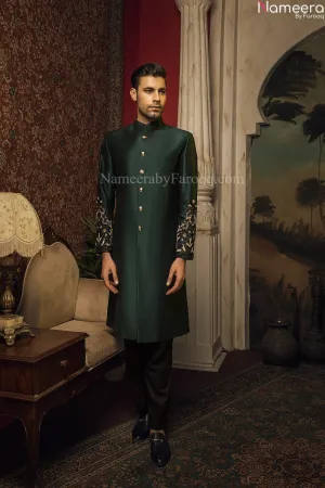 Embellished Pakistani Black Sherwani for Groom #GN28