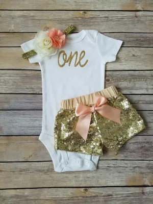 First Birthday Outfit Girl Peach And Gold