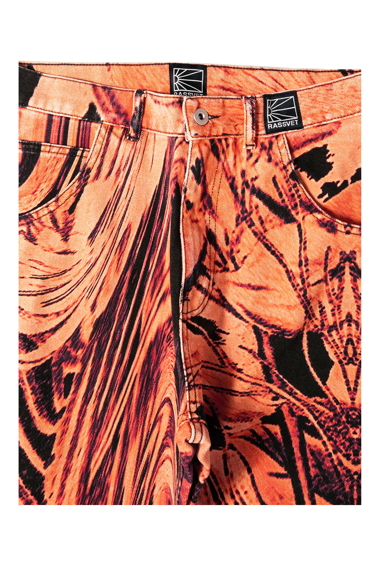 Flower Print Single Knee Baggy Denim Trousers