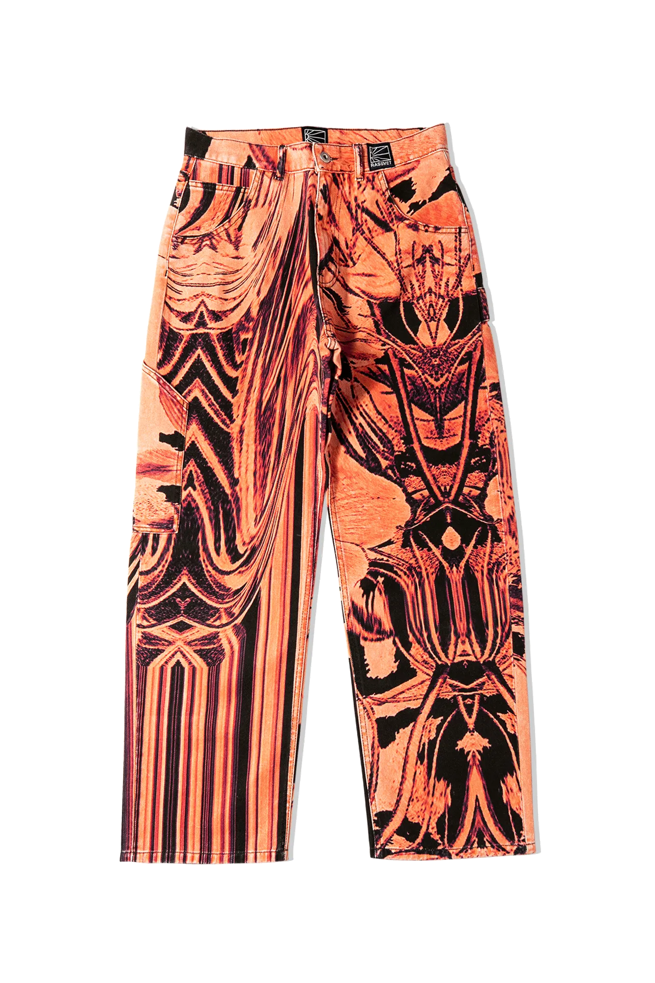 Flower Print Single Knee Baggy Denim Trousers