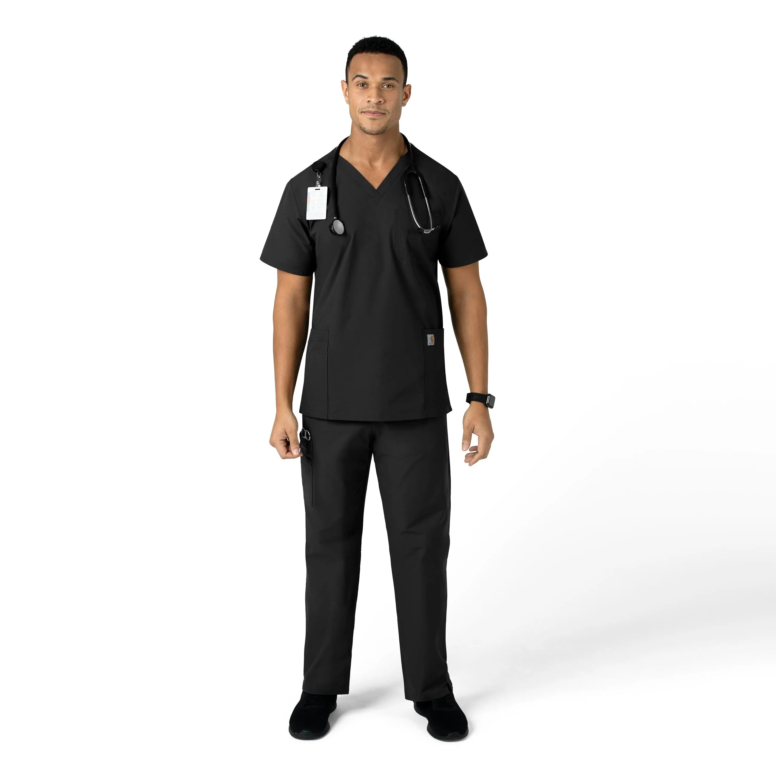 Force Essentials C55013 Unisex Elastic Waist Cargo Scrub Pants Black