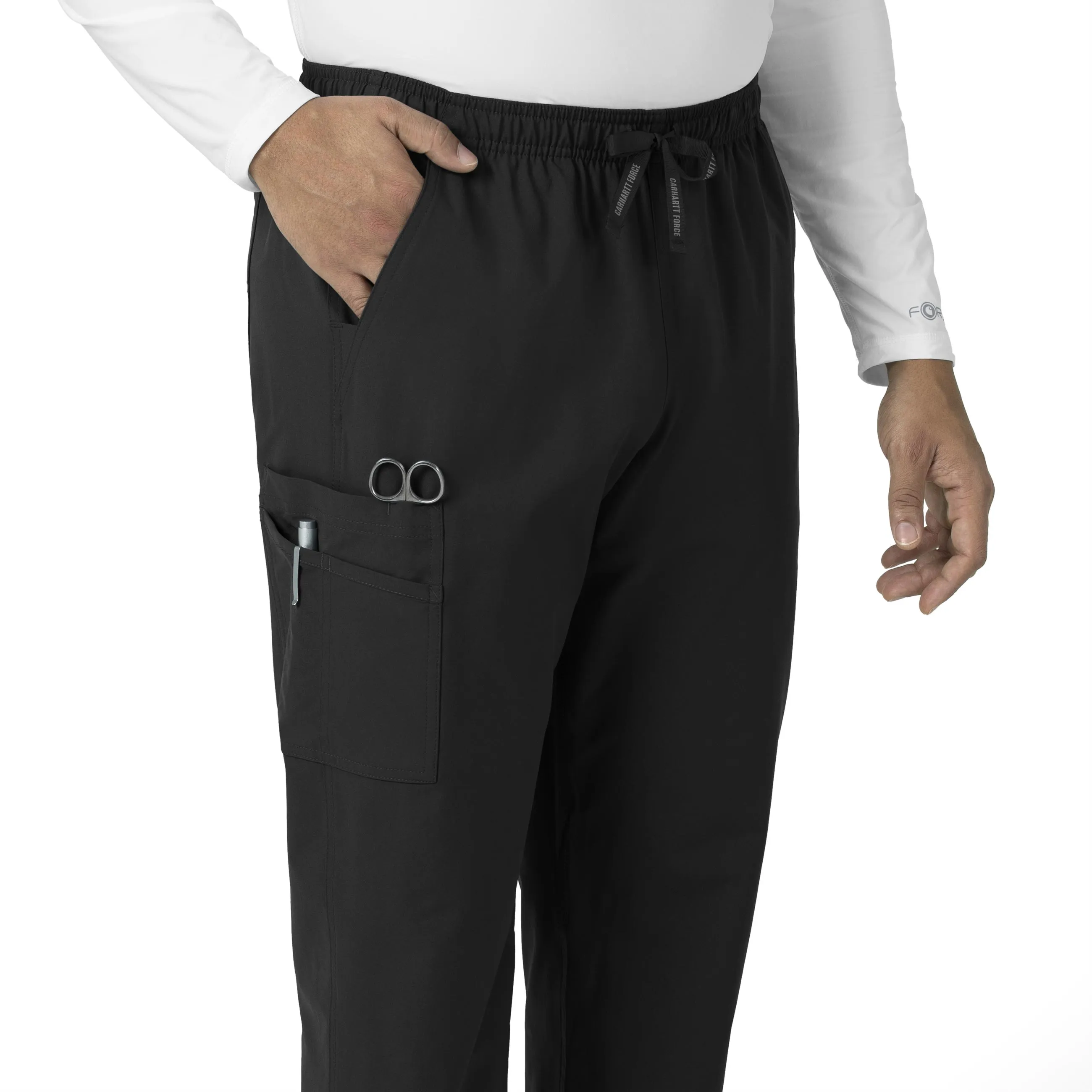 Force Essentials C55013 Unisex Elastic Waist Cargo Scrub Pants Black