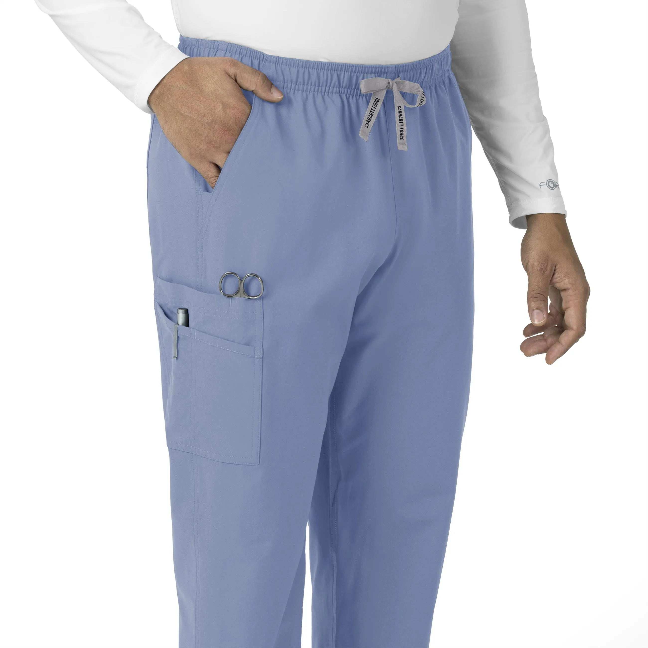 Force Essentials C55013 Unisex Elastic Waist Cargo Scrub Pants Ceil Blue