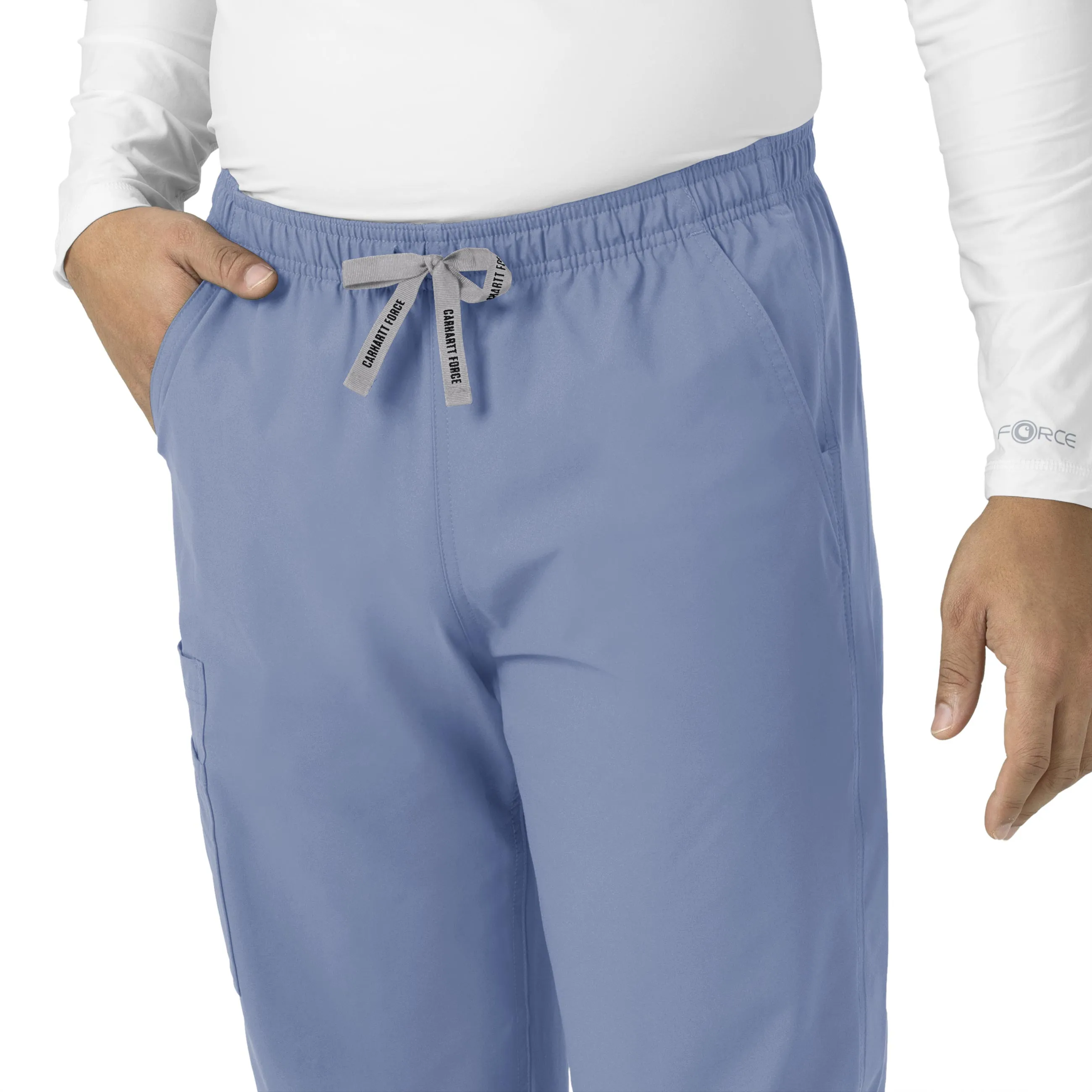 Force Essentials C55013 Unisex Elastic Waist Cargo Scrub Pants Ceil Blue
