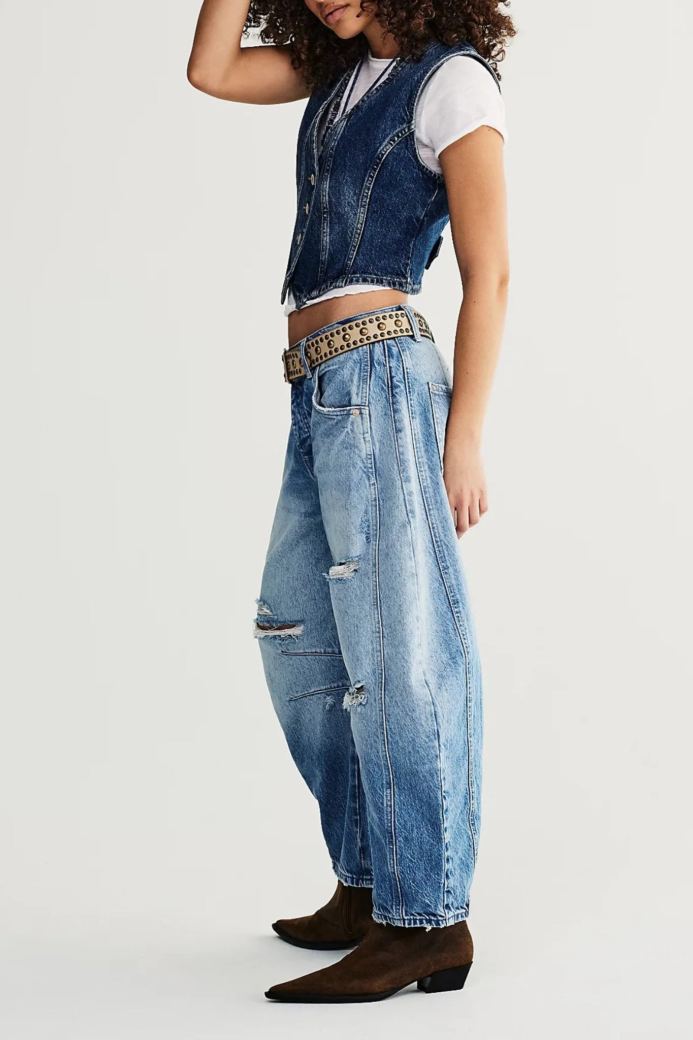 Free People: Good Luck Mid Rise Barrel Jean in Barnyard Blue