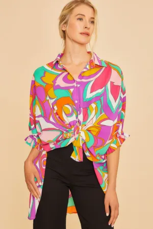 Geo Print Tie Blouse