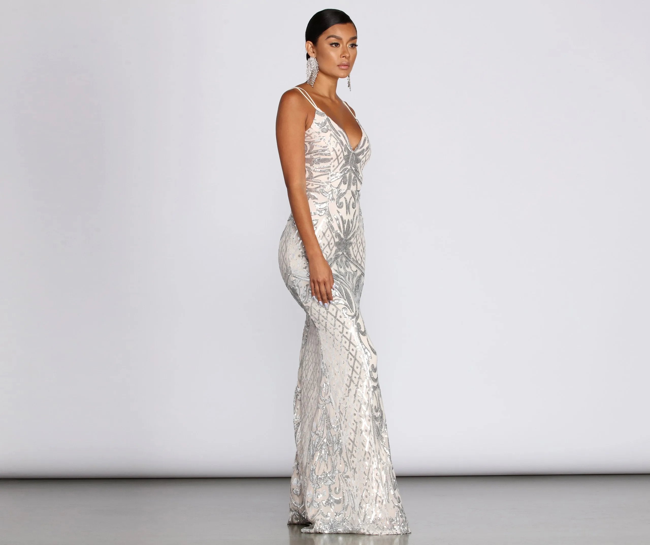 Ginger Sequin Stylish Mesh Strappy Gown