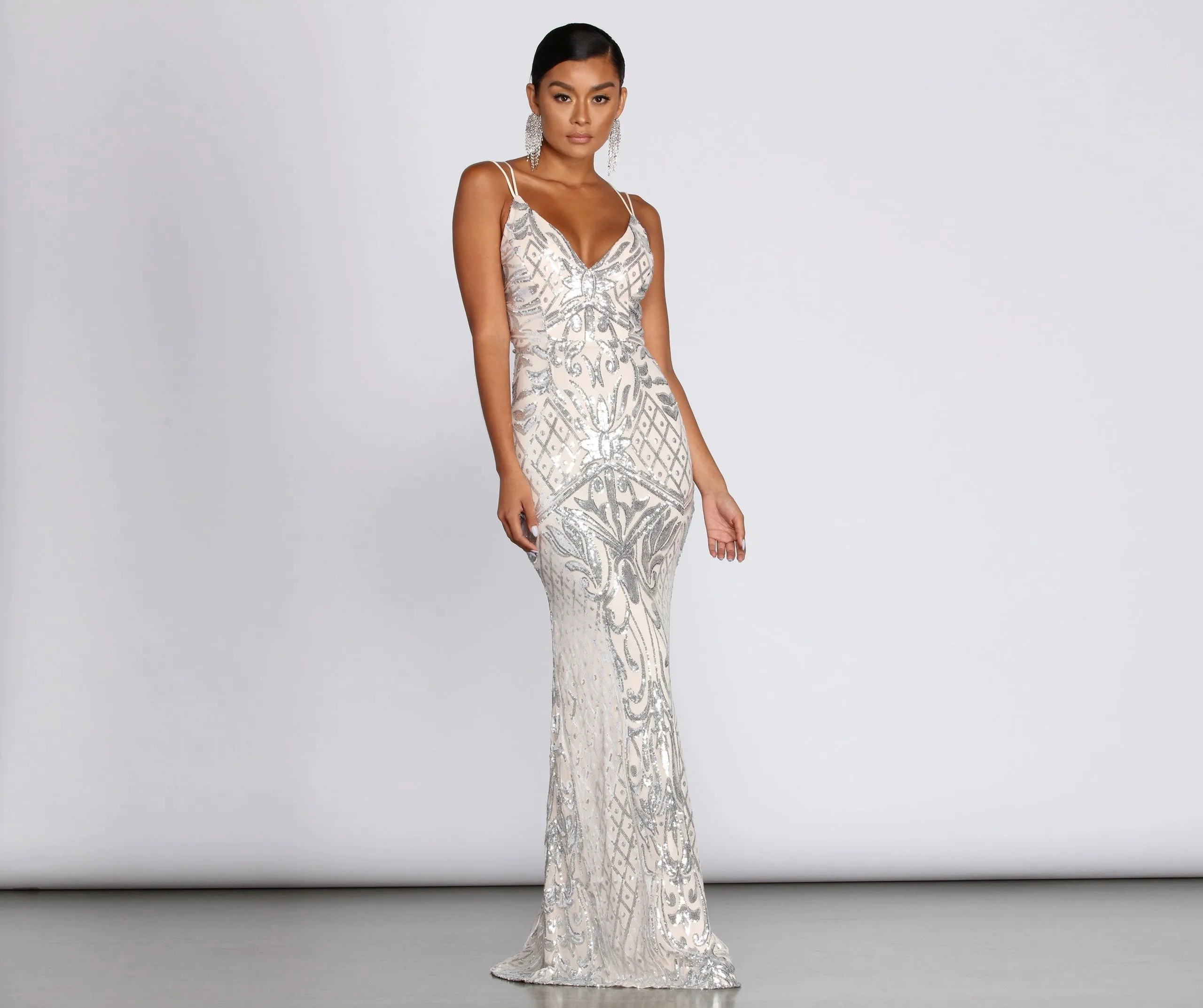 Ginger Sequin Stylish Mesh Strappy Gown