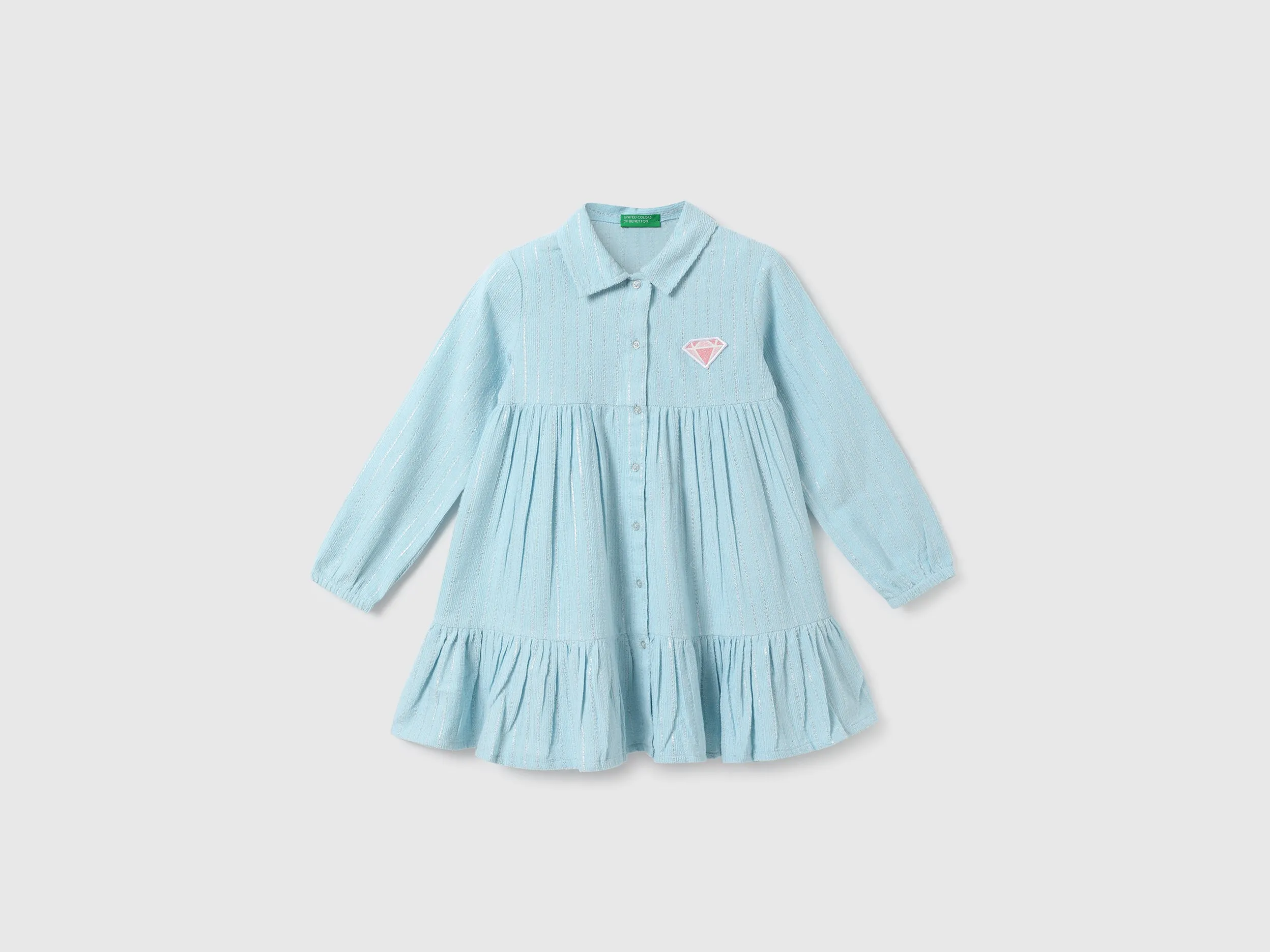 Girls Patterned Shirt Collar Dress