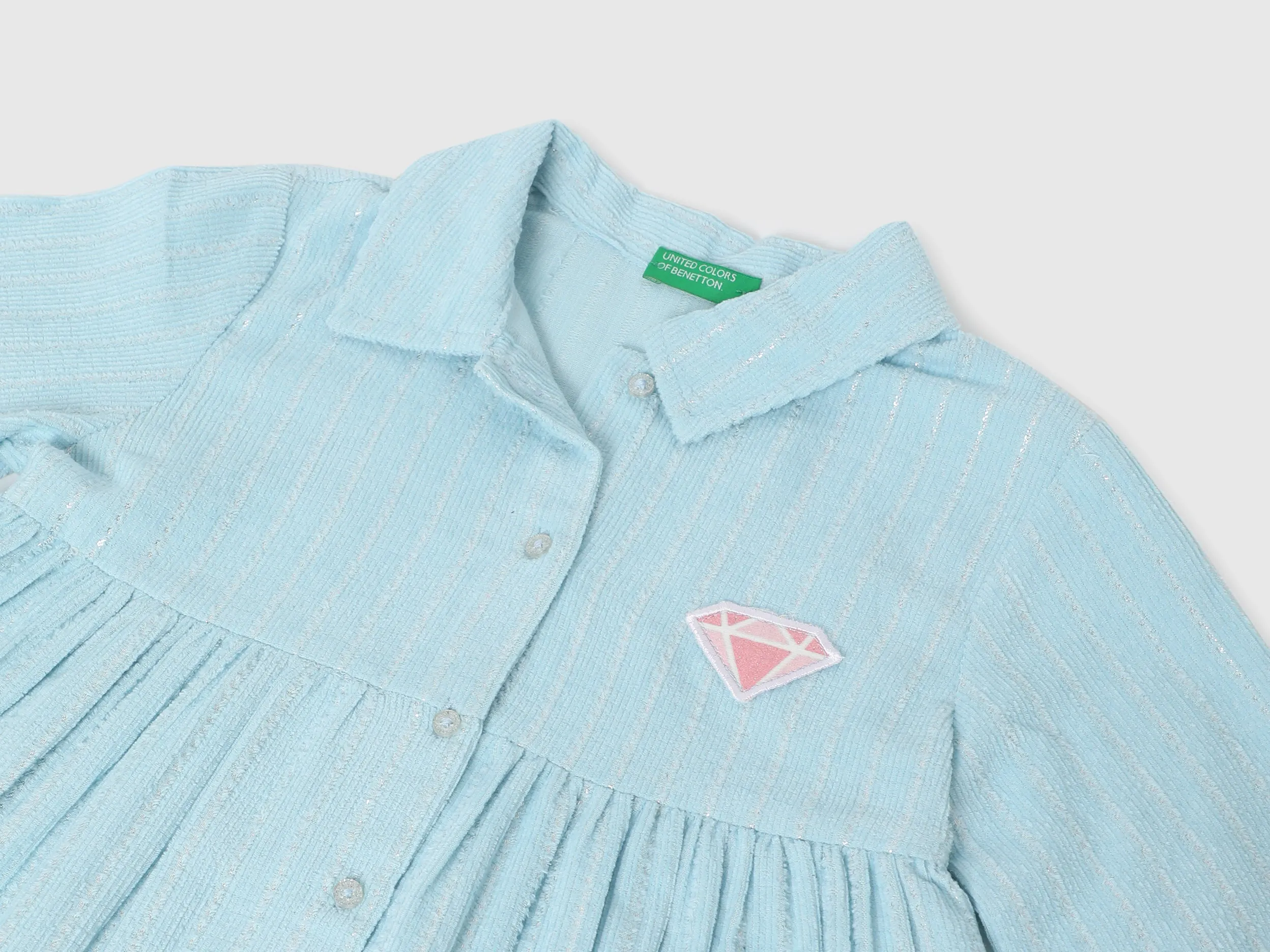 Girls Patterned Shirt Collar Dress