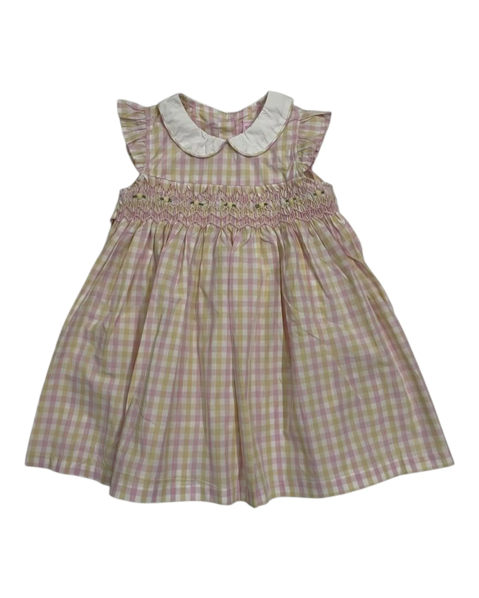 Girls' Smocked Patterned Short-Sleeve Collared Dress