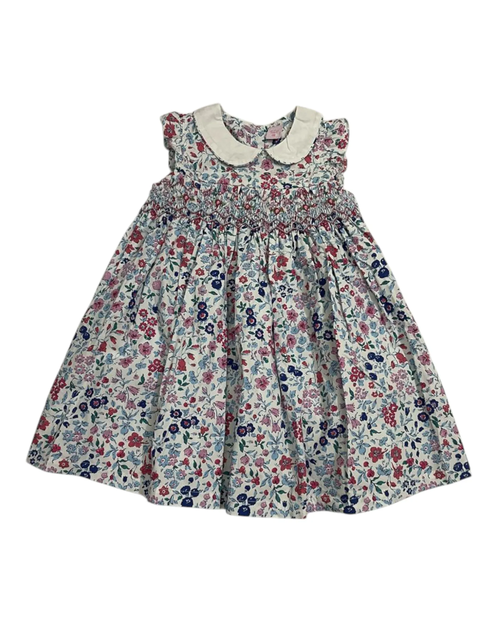 Girls' Smocked Patterned Short-Sleeve Collared Dress