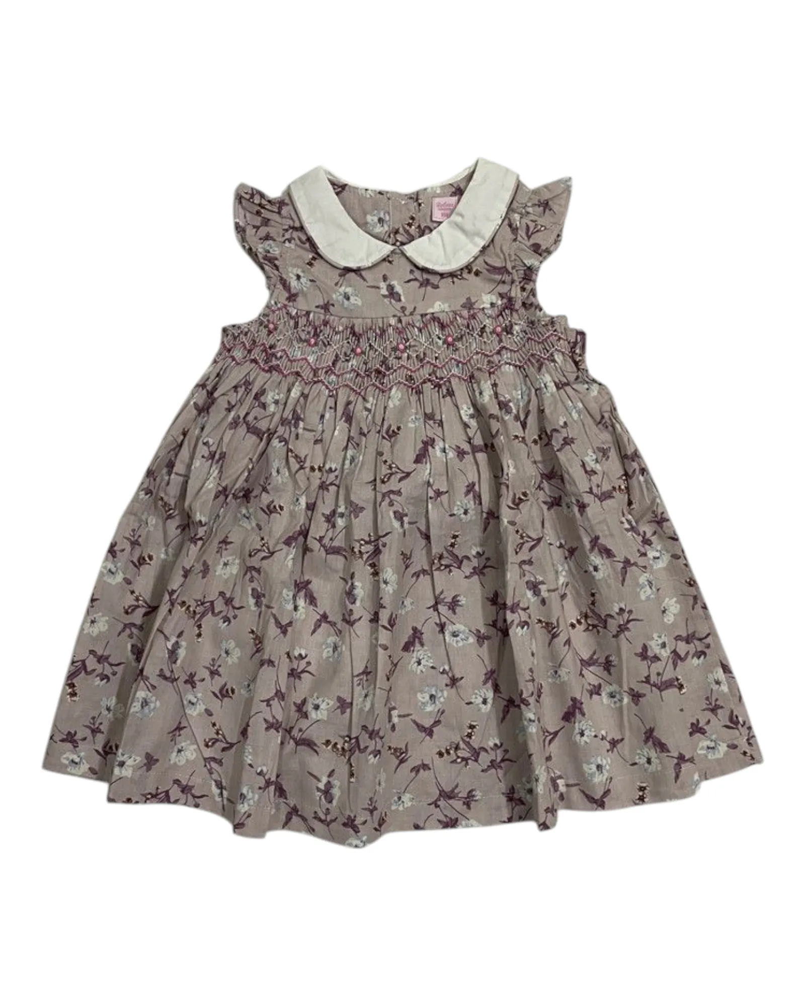 Girls' Smocked Patterned Short-Sleeve Collared Dress