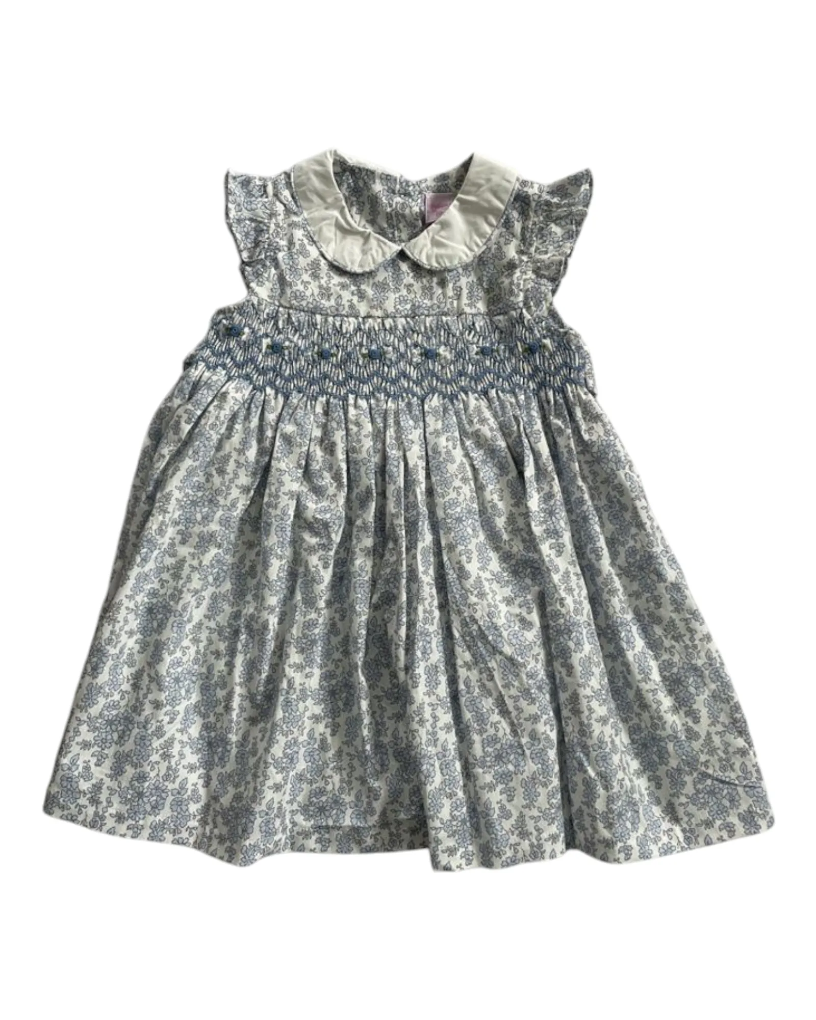 Girls' Smocked Patterned Short-Sleeve Collared Dress